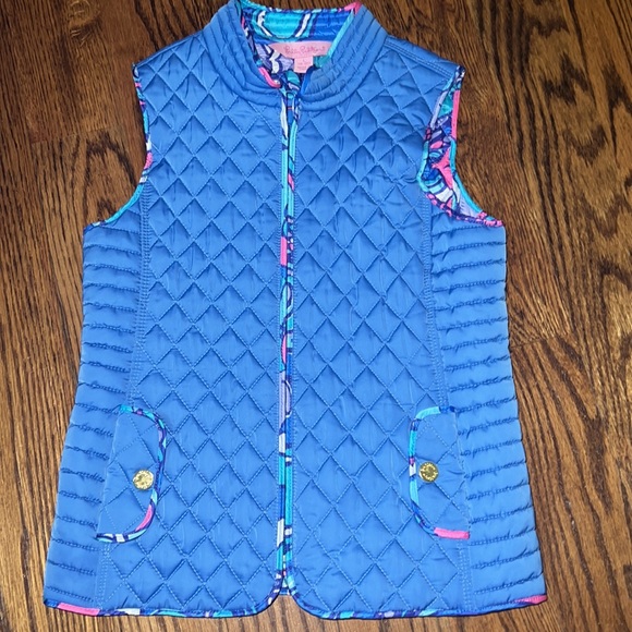Lilly Pulitzer Girls Lucy Bay Blue Quilted Vest & Sea Jewels Print size L (8-10) - Picture 2 of 7